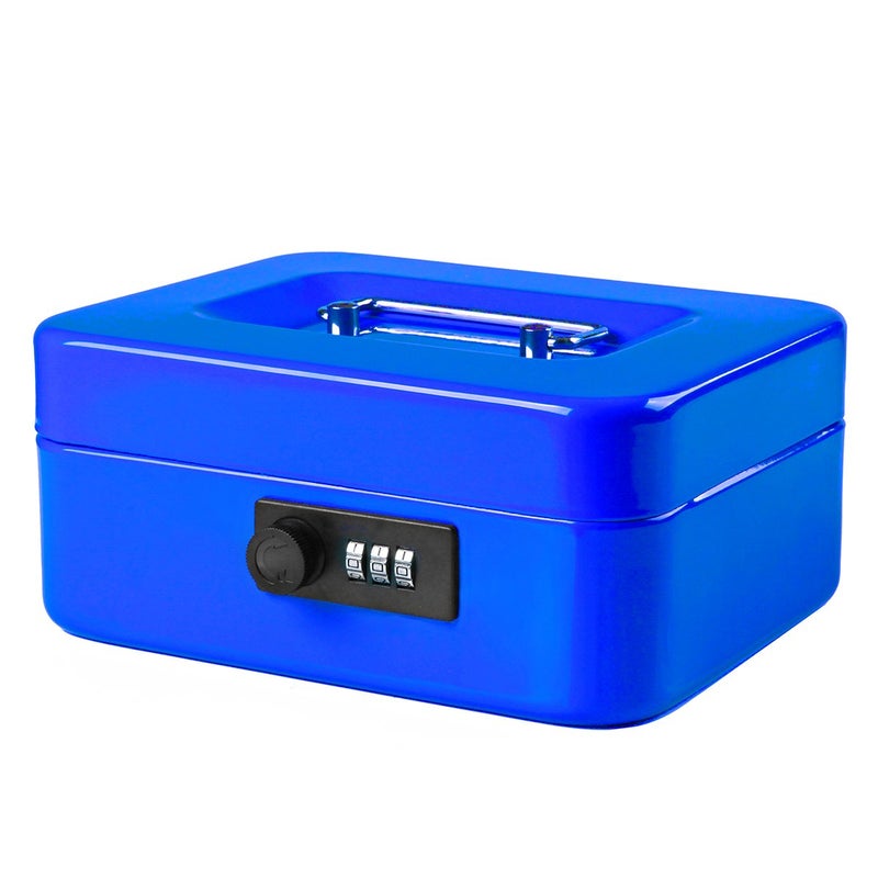 Jssmst Medium Cash Box with Combination Lock-Durable Metal Cash Box with Money Tray Blue, 7.87 x 6.3 x 3.35 inches, CB0702M - Image 1
